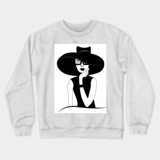 Black and white illustration of fancy lady in a hat Crewneck Sweatshirt